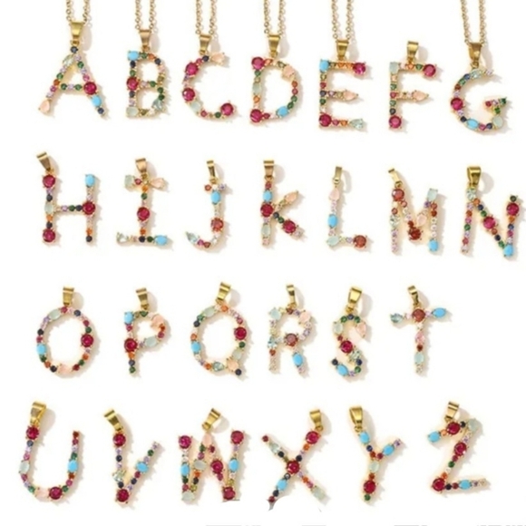 G Letter Pendant Necklace Multi-color Rhinestones Gold Tone Chain - Picture 4 of 12